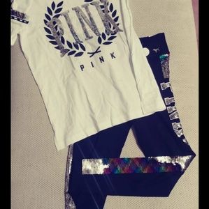 VS Pink Bling Campus Tee S/M bling legging outfit
